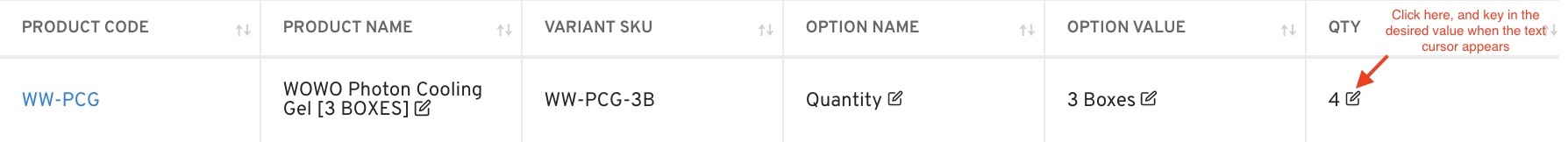 OneCart Variants List