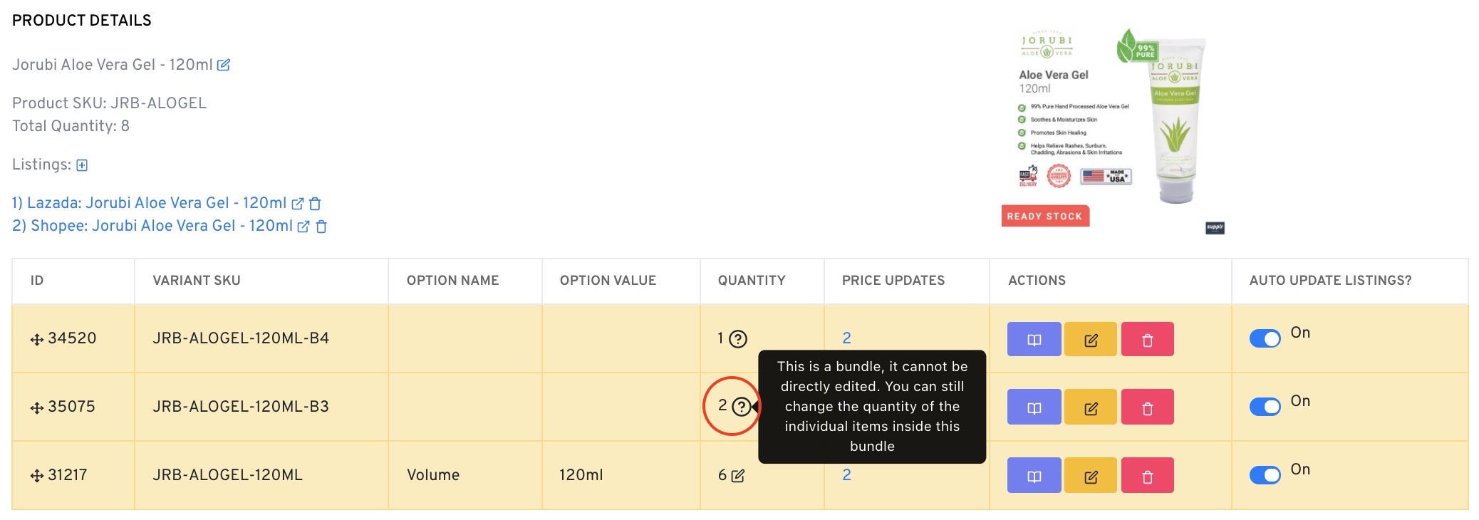 Bundle Quantity Display